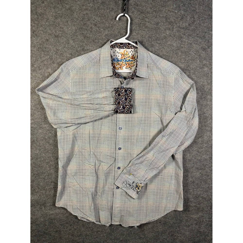 Robert Graham ClassicFit Mens XL Shirt Geometric Square Floral Embroidery Cotton